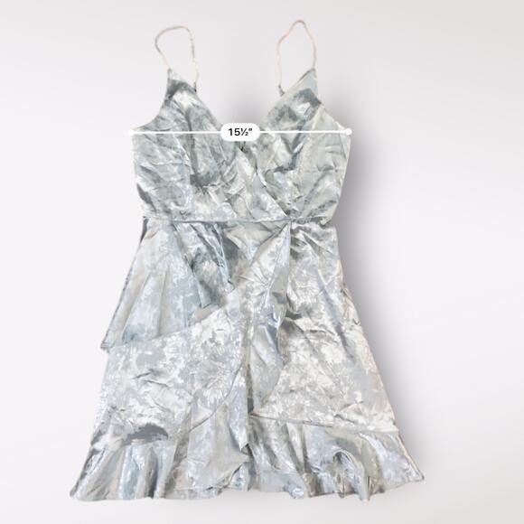 Altar’d State Light Blue Satin Floral‎ Jacquard Ruffled Mini Party Dress Size M - Picture 6 of 11